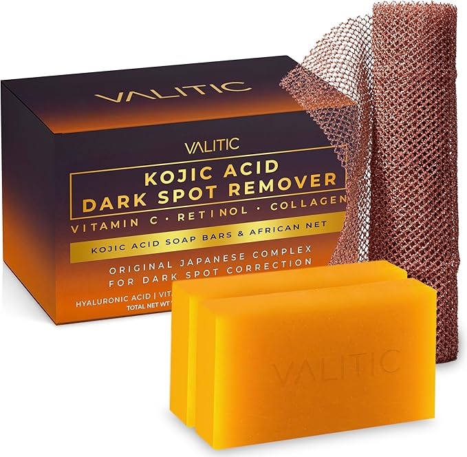 فاليتيك صابون إزالة البقع الداكنة من حمض كوجيك VALITIC مع الكركم، فيتامين C، الريتينول - مركب ياباني أصلي مع حمض الهيالورونيك، فيتامين E، زبدة الشيا، زيت الزيتون القشتالي - عبوتين وإسفنجة صافية أفريقية - Image 2